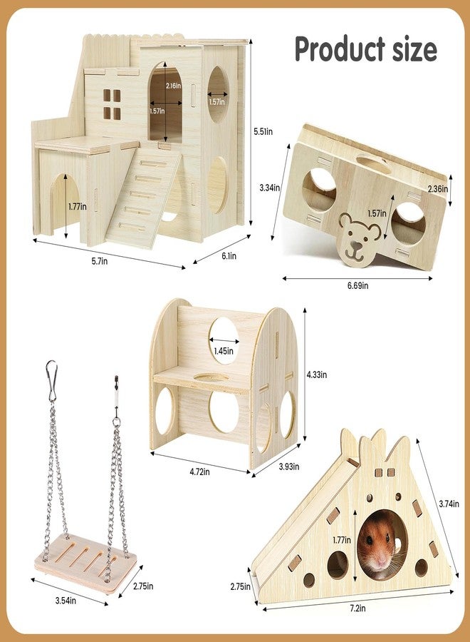 DINTSTYLE Hamster Toys 5-Piece Set ，Hamster House, Swing, Climbing Ladder, Seesaw & Exercise Wheel，Pet DIY Sport Exercise Toys Set, Small Animal Habitat Accessories ，Gerbils, Mice（Natural Wood） - Image 2